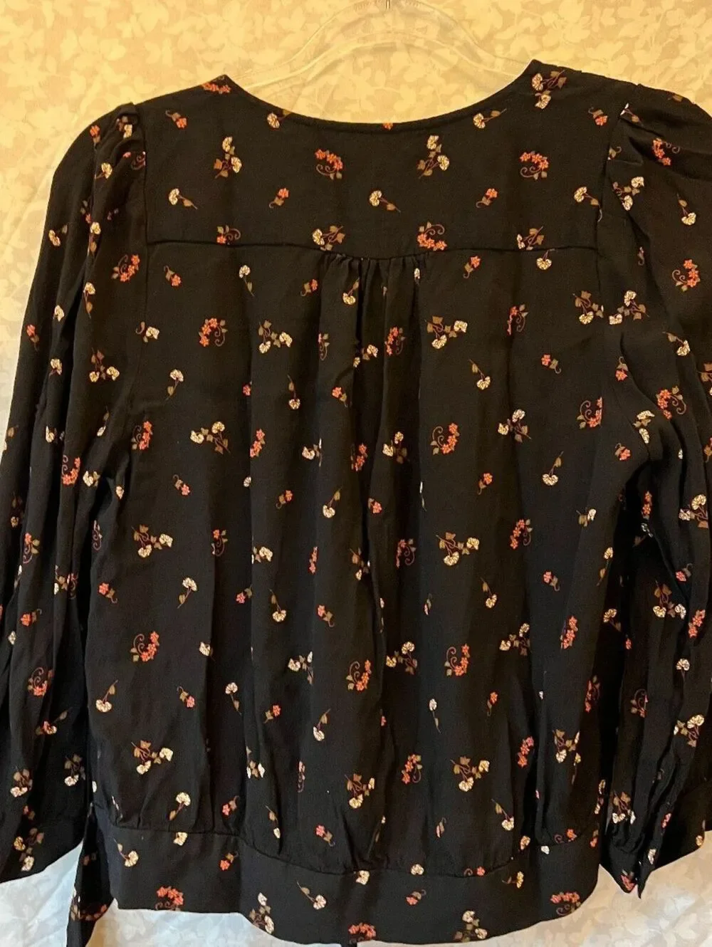 70s Boho Floral Wrap Blouse Tie Waist Puff Sleeve Madewell Medium